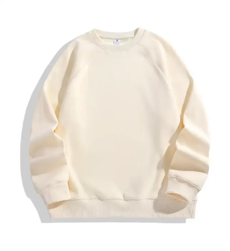 600g Men's 100% Cotton Oversized Sweatshirt for Winter Solid Beige Batwing Sleeve Heavyweight Fleece Crew Neck Thermal Hoodies — image 10