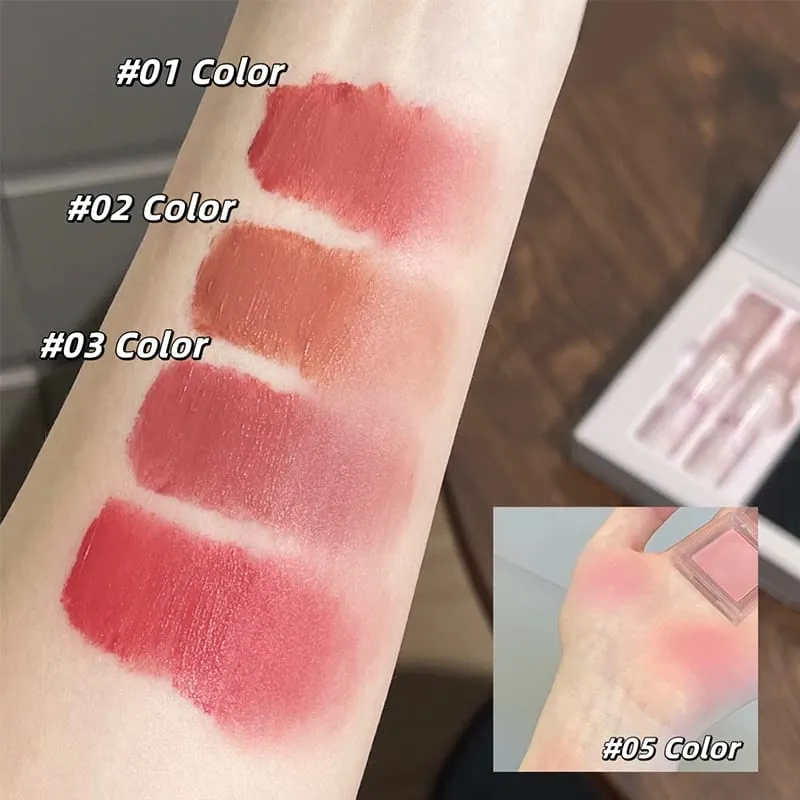 ART VALUE 6Pcs Makeup Set Include 4pc Velvet Nude Matte Liquid Lipstick And 1pc Face Blush Palette With Necklace Gift Cosmetics