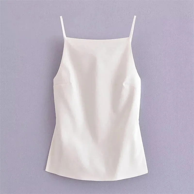 2025 Black Backless Top Female White Sleeveless Crop Top With Straps Summer Sexy Tops Woman Party Women's Evening Top