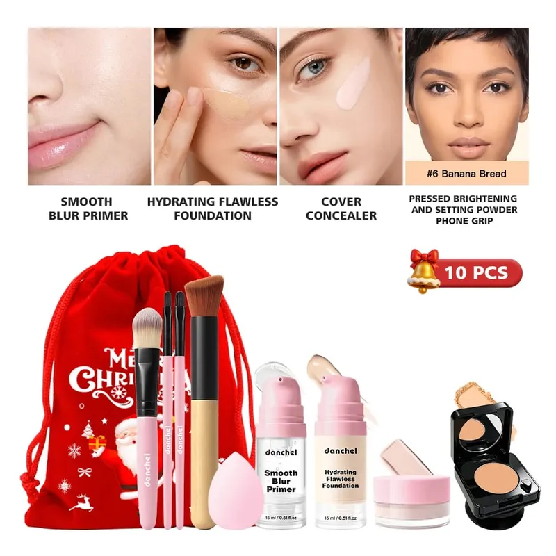 10Pcs Makeup Set Primer Foundation Concealer Setting Powder Makeup Brushes Beauty Sponge Full Face Cosmetic Kit Christmas Gift — image 11