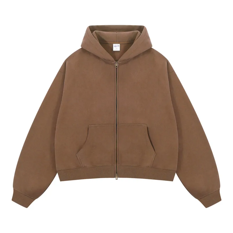 Trendy 2025 Winter Man Solid Fleece Boxy Hoodies Unisex 350gsm Dubbele Hoofd Rits Hoody Jas HY1122 — image 11