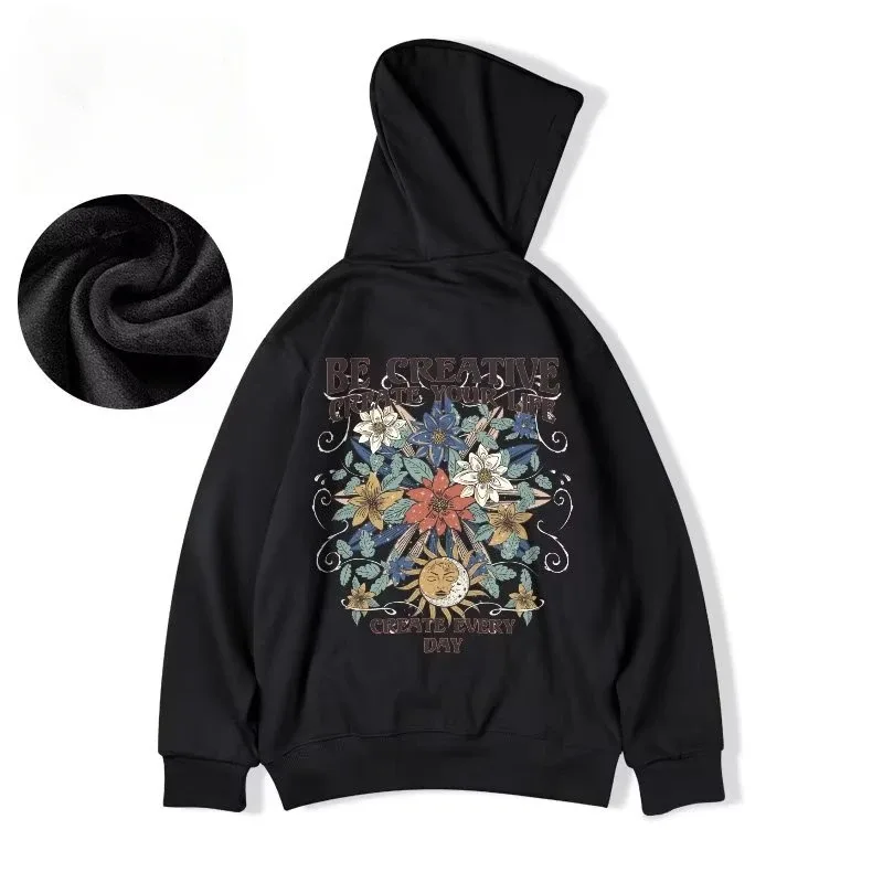 M-8XL oversized hoodies masculino americano sol lua flor impressão oversized hoodie solto moletom com capuz grande estudante — image 4