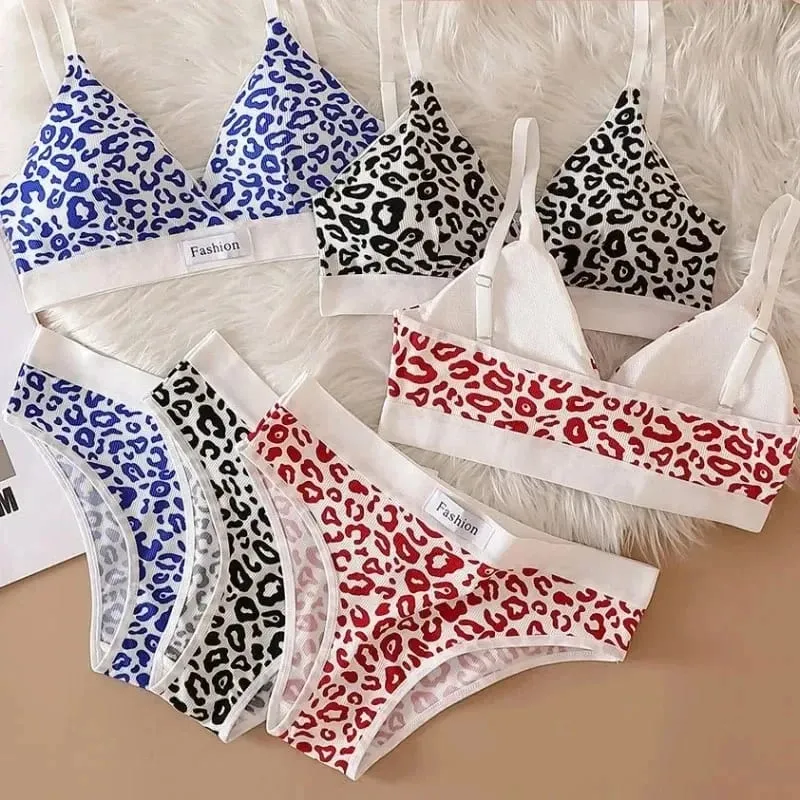 1/3Pcs Seamless Bra Set Low Waist Panties Leopard Bralette Sexy Lingerie Set Vneck Sport Brassiere Female Cotton Underwear — image 6