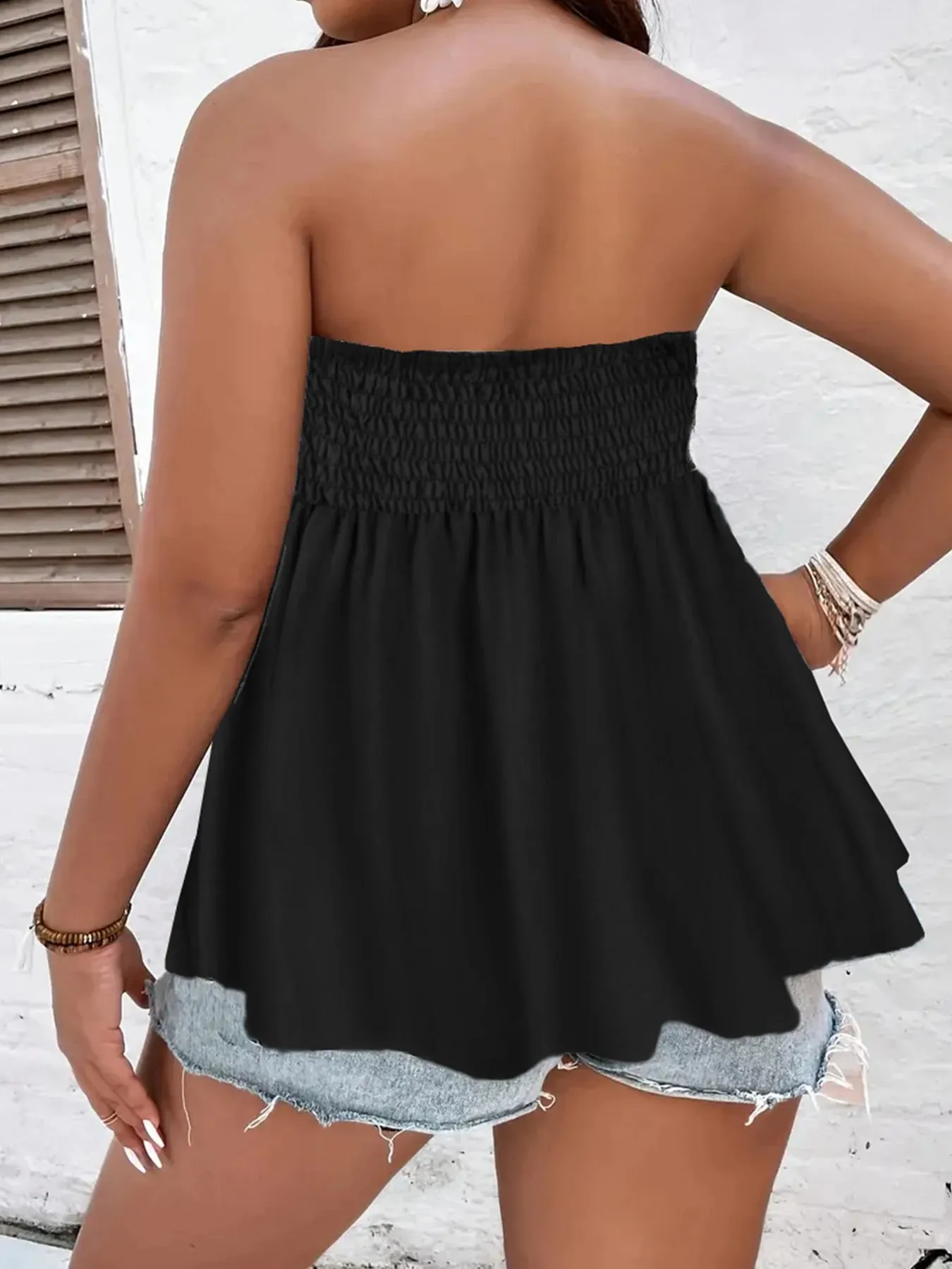 Top de tubo plisado de cintura alta para mujer, ropa informal de verano de Color sólido, talla grande