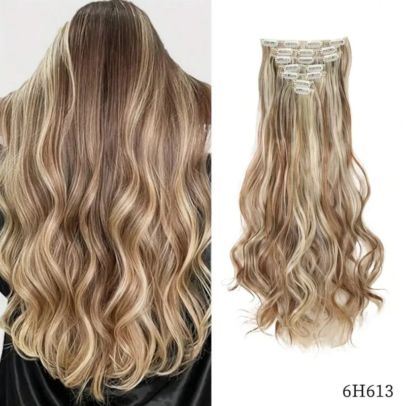 7 Clips In Hair Extensions Lange Golf Kapsel Zwart 20 inch Natuurlijk Synthetisch Haar Dagelijks Gebruik Haarstukje Voor Vrouwen