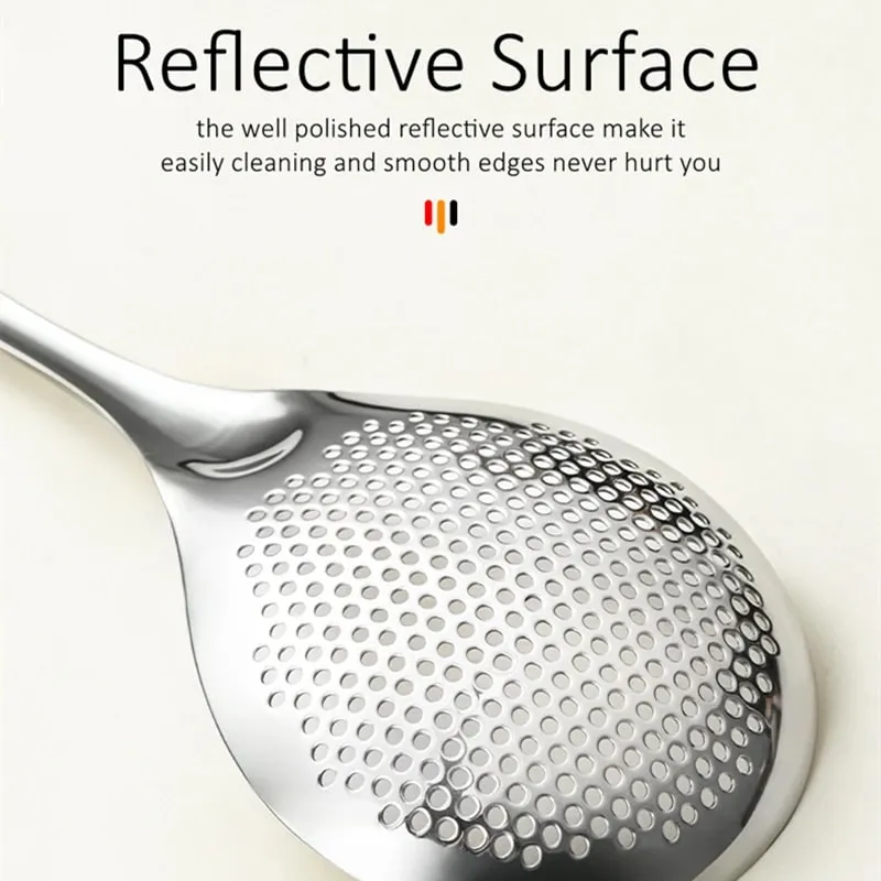 12.5cm Width 33cm Length Cooking Sieve Ultra Thick Pure 304 Stainless Steel Frying Colander Noodle Strainer with Fine Meshes — image 3