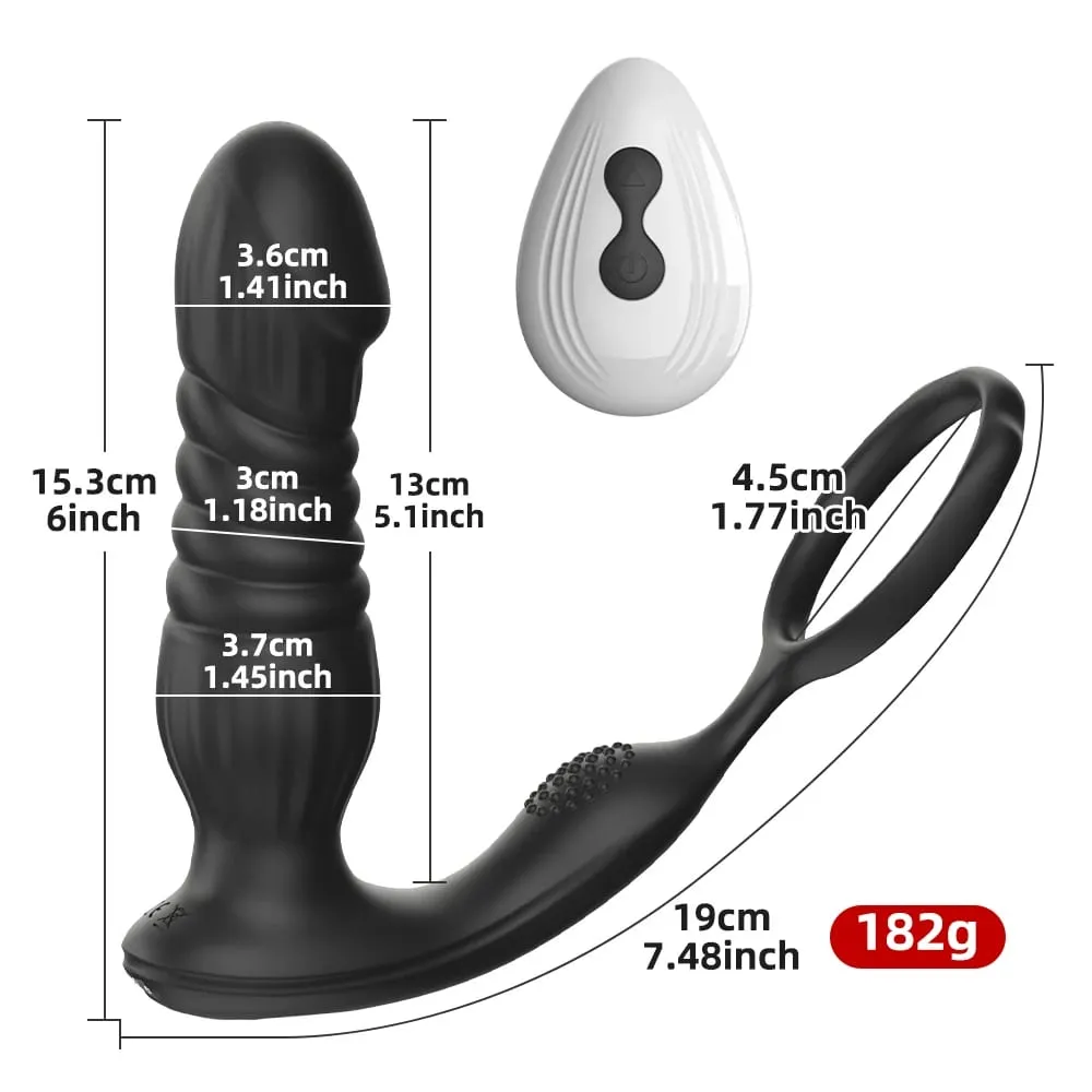 Stoßender Analvibrator mit Penisring, Prostata-Massagegerät, Analplug-Vibrator, Fernbedienung, Buttplug, Sexspielzeug für Männer und Paare