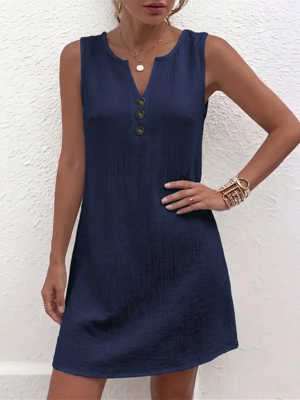 Plus Size Sleeveless Casual Dress with Button Details for Effortless Style and Comfort — image 5