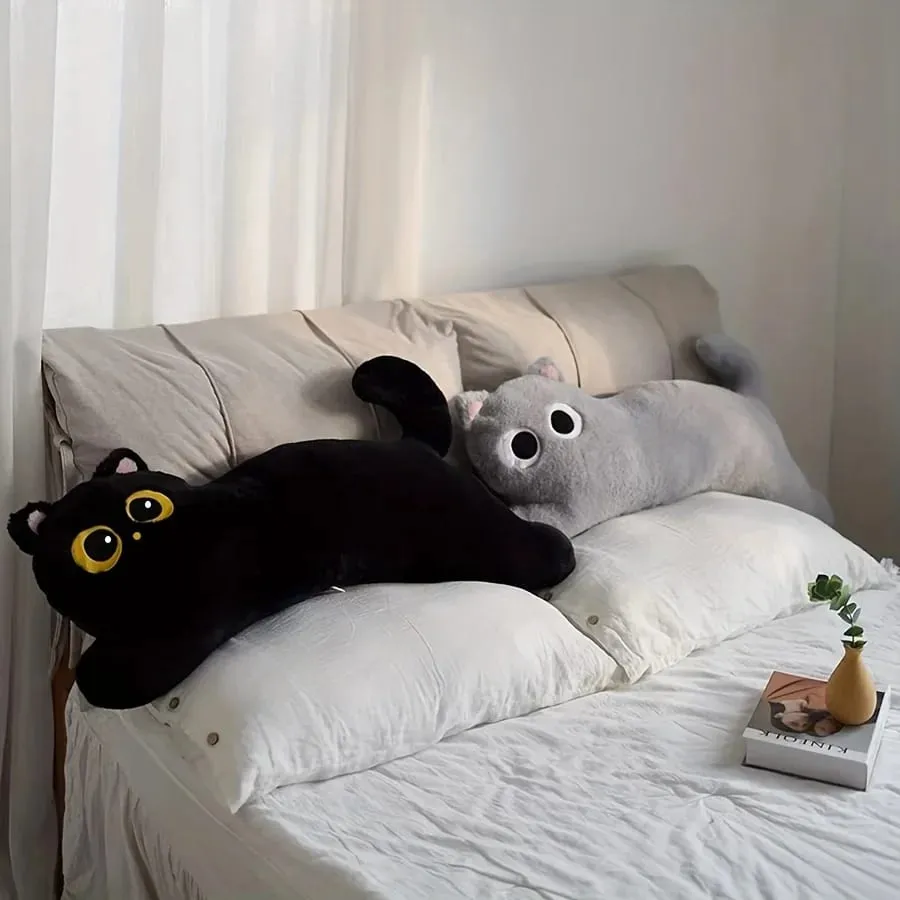 Black Cat Plush Long Pillow Bed Sleeping Pillow Dormitory Leg Clamp Cushion Sofa Stuffed Cat Doll Home Living Room Soft Pillow — image 9