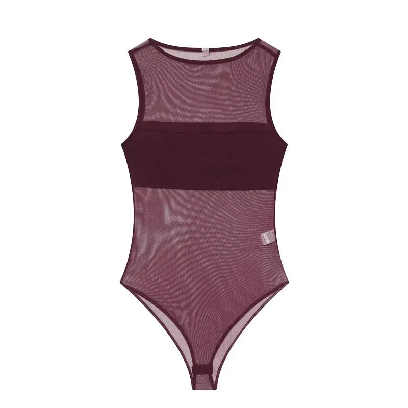 Sexy Mesh Bodysuit Women Transparent Tight Bodys for Women Summer Sleeveless Tops Woman Tulle Sexy Lingerie Body Woman