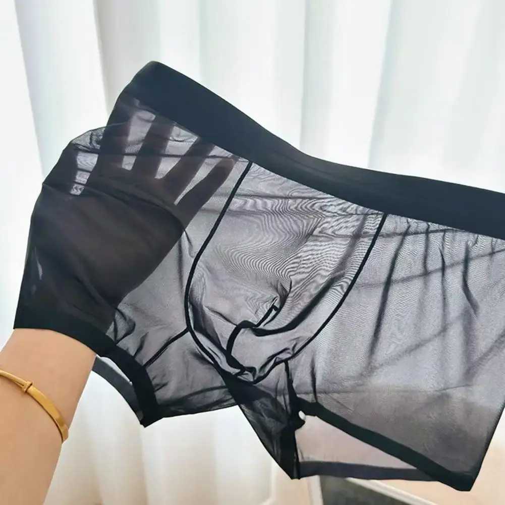 Mannen Boxer Transparant Lichtgewicht Mannen Ondergoed Elastische Mid-Taille U-Convexe Dunne Perspectief Shorts Slips Naadloze Slipje