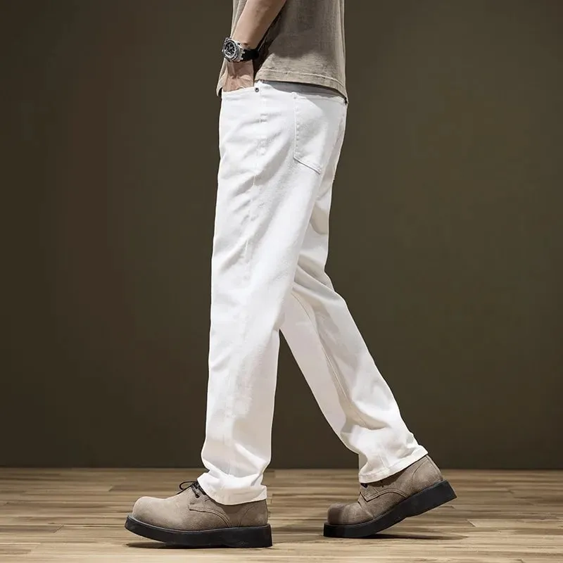 Tall Man White Jeans Straight Extra Long Boys Lengthened Plus Size 42 44 46 48 Loose Cotton Stretched Denim Pants Male Trousers — image 3