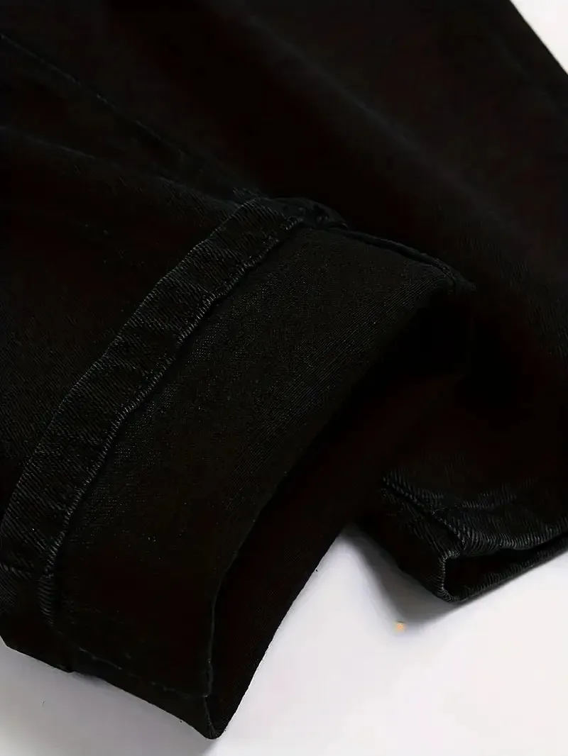 Slim-fit Men's Washed Jeans Casual Straight Leg Trousers for Men Dark Blue Jeans