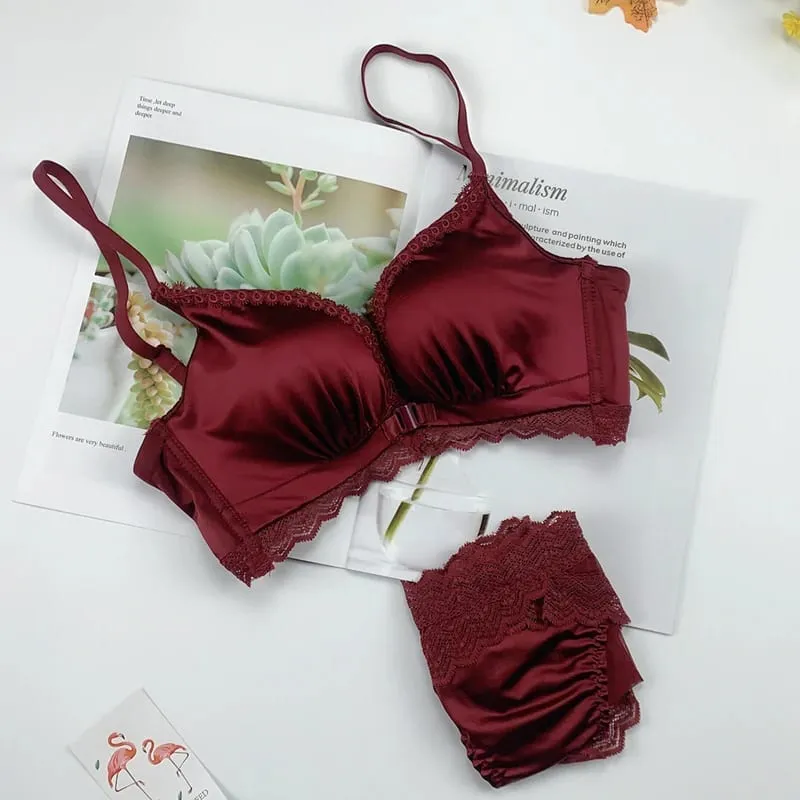 Front Closure Push Up Bra Set - Women's Small Bust Lace Underwire Lingerie | Pull Up Lift Sexy Thin Beauty Back Bralette