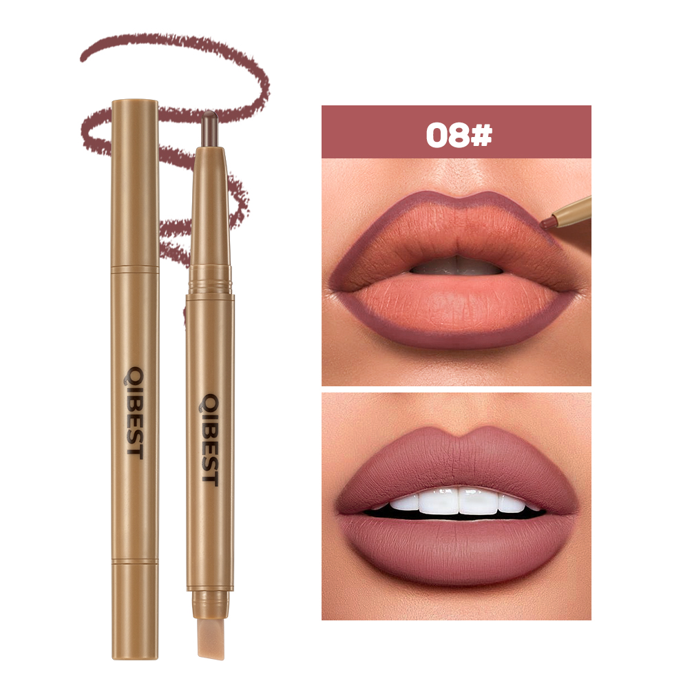 With Silicone Brush Lip Liner Pen Double-head Automatic Silky Soft Coffee Brown Smudging Full Lip Shape Outline Contour Makeup
