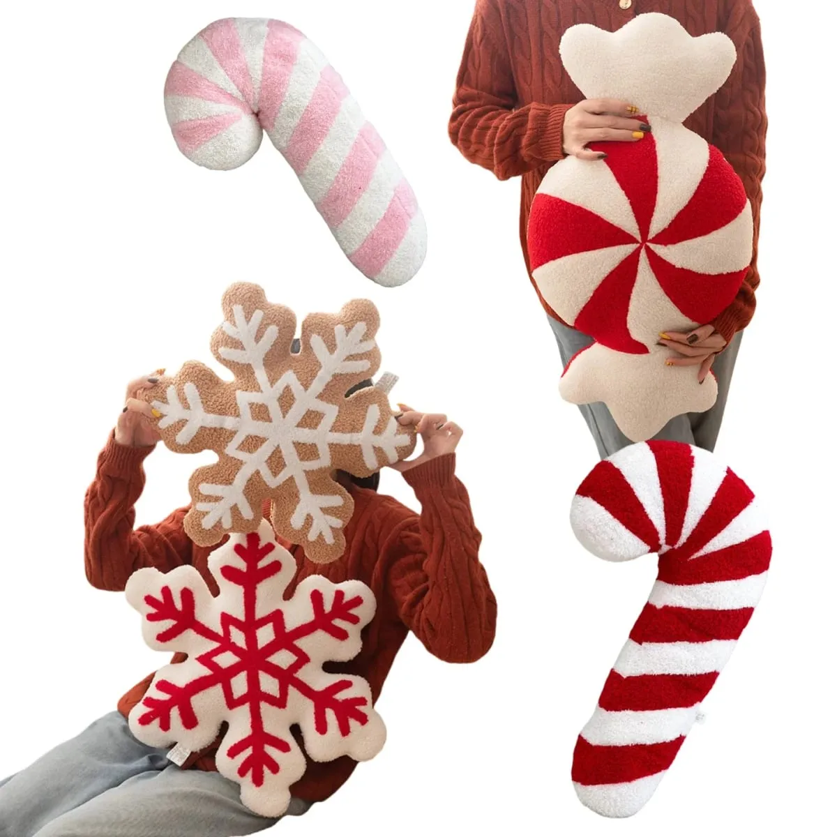 Classic Christmas Series Throw Pillow Candy Lollipop Snowflake Xmas Scepter Balls Doll Soft Sofa Cushion Festival Home Decor