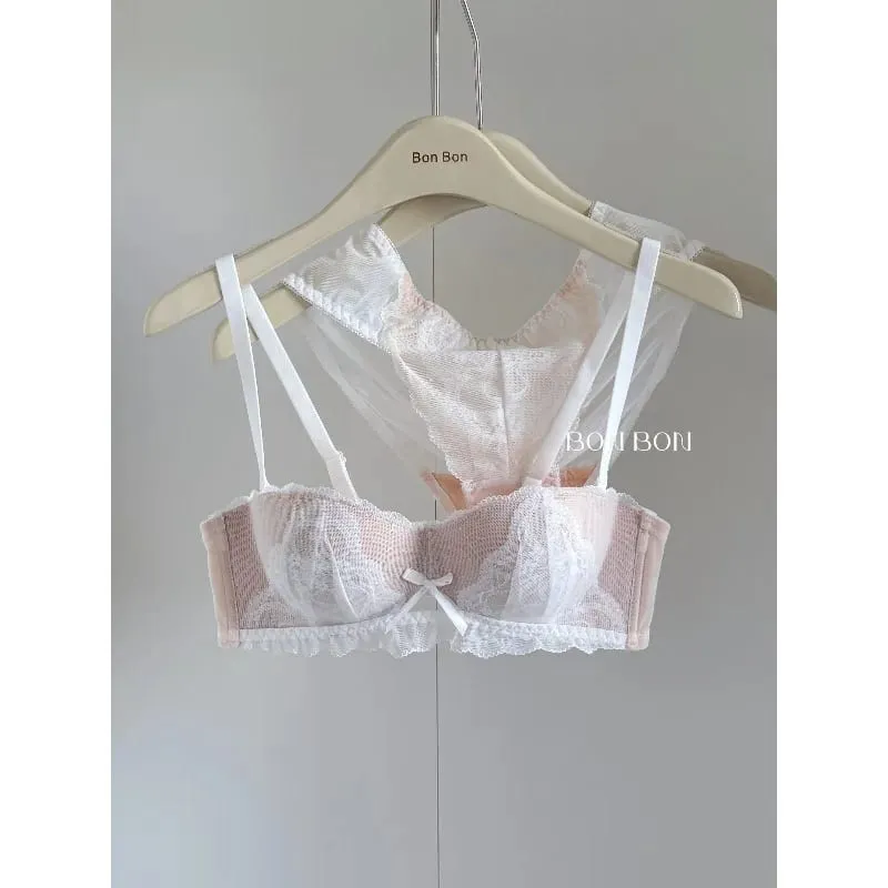Women's French Lace Bra & Briefs Set Sexy Semi Cup Push Up Small Bust Support Enhance Comfort Lightweight Bralette Free Shipping — image 1