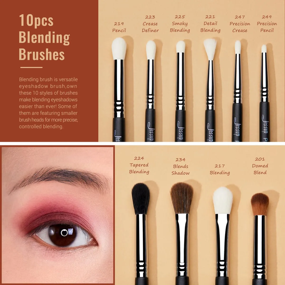 Jessup Eye Makeup Brushes Set Professional Makeup Brush Synthetic Eye Blending Brush Eyeshadow Brush Eyebrow Crease Shader T341