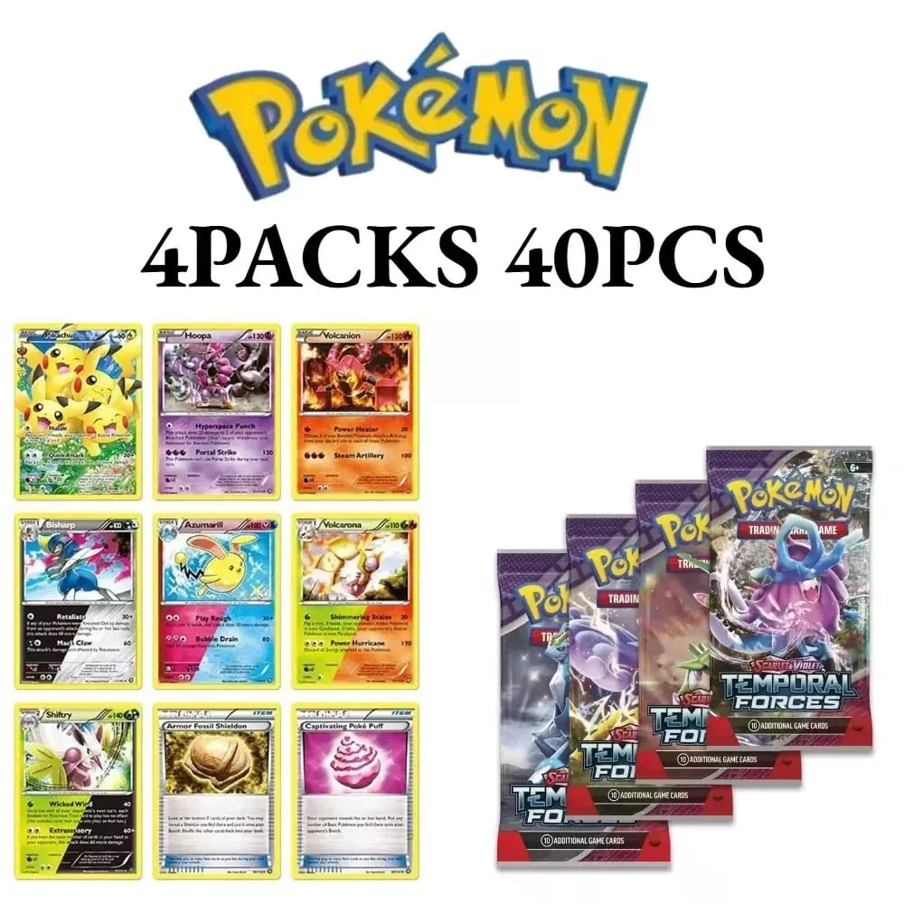 fun 40 Pieces Pokemon Card Pack 4 Sets Sun Moon Violet 151 English Trading Cards Collectible Toys Halloween Gift Fantasy Sci Fi