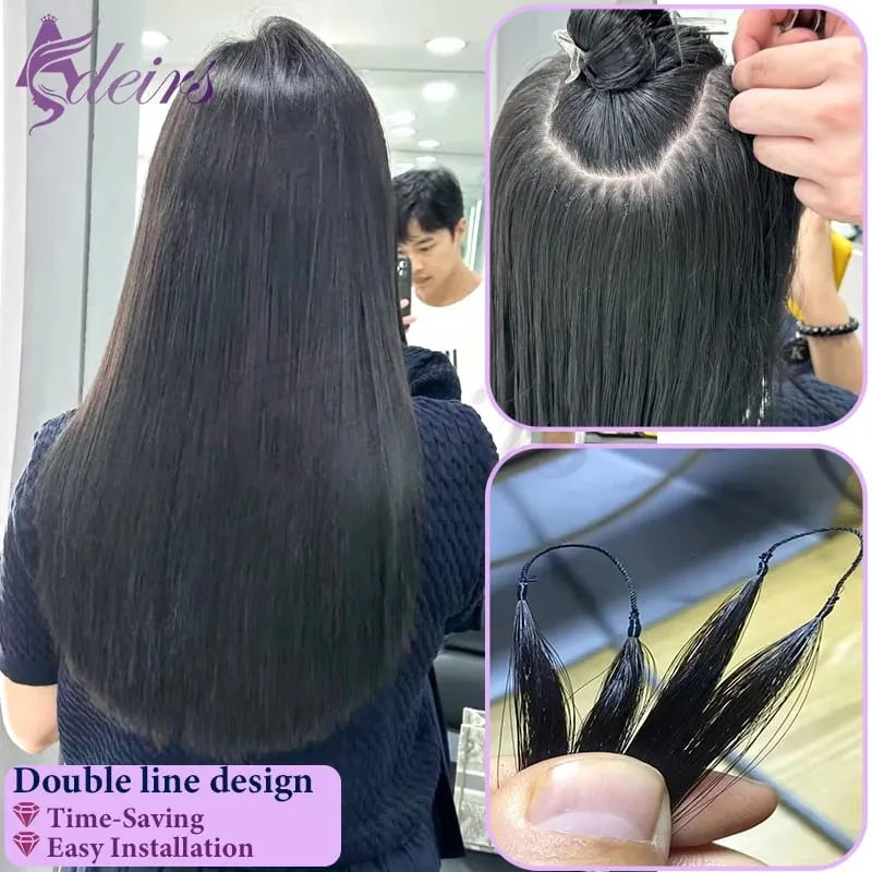 New Double-line Feather Hair Extensions Natural Real Human Hair Microring Hair Extensions Brown Blonde Color Straight