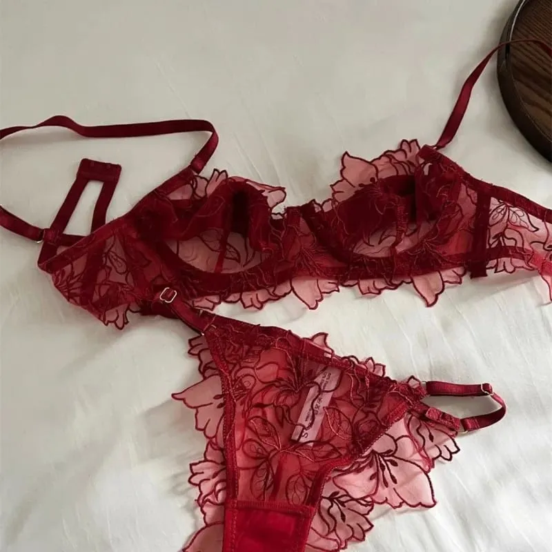 kuclut Lightweight Bra Set Soft Underwire for Lift and Support Prevents Sagging Exquisite Embroidered Lingerie Two-Piece Set