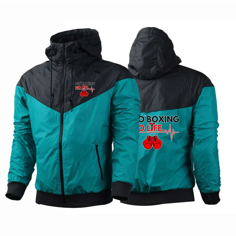 2025 No Boxing No Life Gym Pria Musim Semi dan Musim Gugur Tipis Tahan Angin Kasual Berkerudung Warna Cocok Mode Cetak Jaket Mantel — image 5