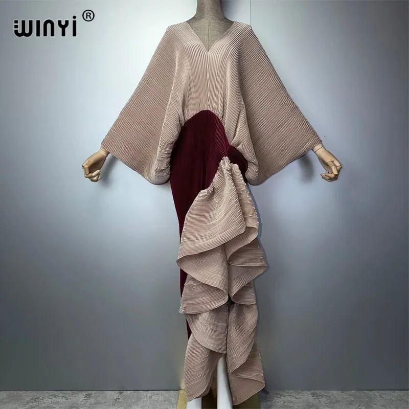 Novo vestido plissado fino de garfo alto para mulheres moda praia cover-up muçulmano kaftan abaya dubai vestido de noite longo de luxo