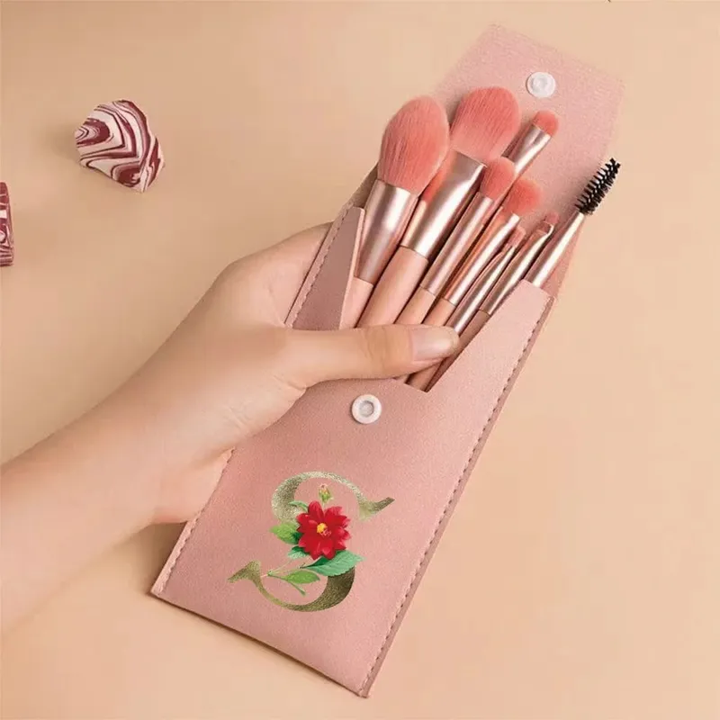 Beginners Makeup Brushes Set - Soft Fluffy Brushes For Face & Eye With PU Bag Ideal For Makeup Artists Golden Flower Pattern