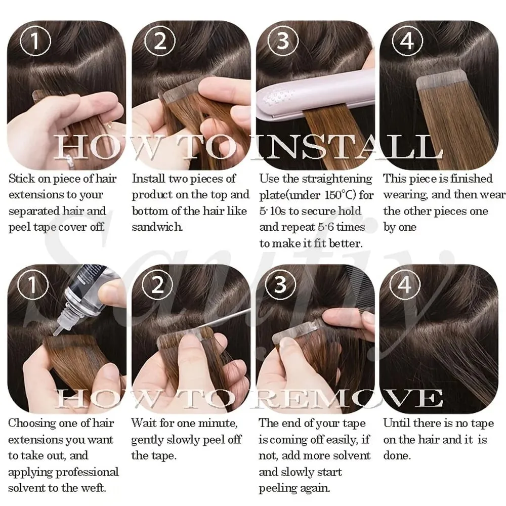Blonde gerade Tape-In-Haarverlängerungen, Echthaar, 20 Stück/Packung, gerade, natürliches Schwarz, Blond, Braun, Tape-In-Haarverlängerungen, 12–20 Zoll, nahtlose doppelseitige Hauteinschlag-Tape-In-Haarverlängerungen für Frauen