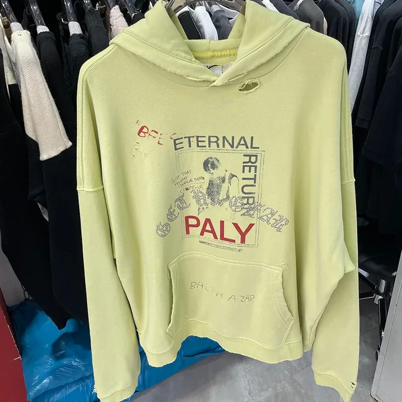 Nouveau surdimensionné PALY sweat à capuche pour homme femme lavé noir endommagé meilleure qualité décontracté Vintage Cardigan Zip sweats