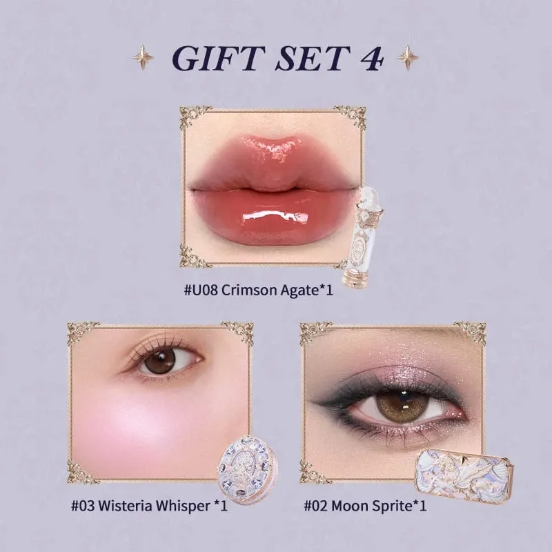 Flower Knows Knight Unicorn Collection Makeup Gift Set 3PCS Kit Eye Shadow Palette Long Lasting Lipstick Blusher Setting Powder