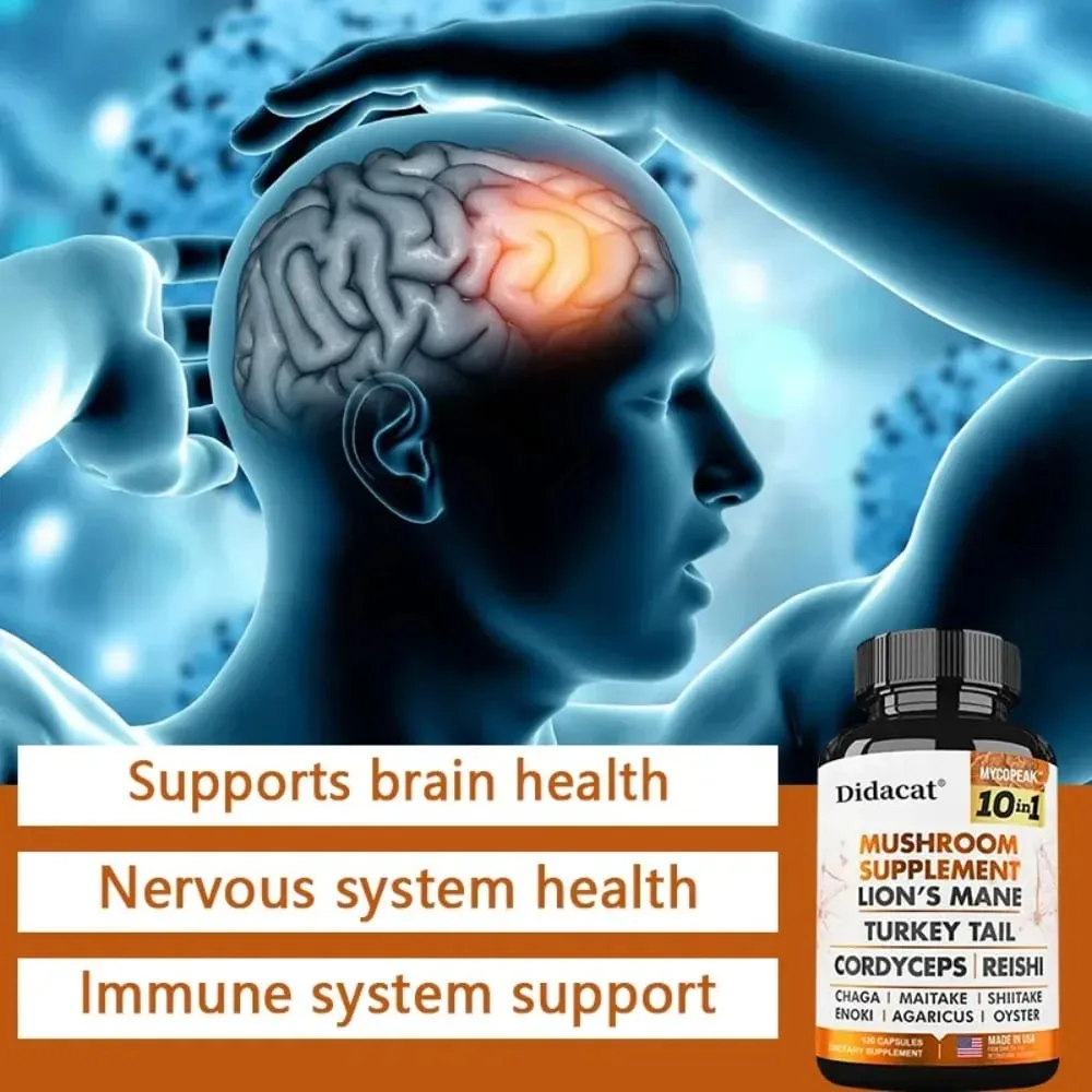 10x Mushroom Complex - Brain Nervous System Health and Memory Supplements Immunity Sleep Energy Mood Support — image 5