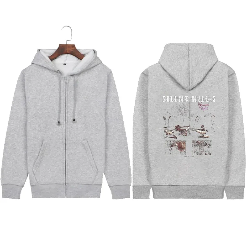 Anime Silent Hill 2 Pattern Print Graphic Zipper Hoodies Oversized Jacket Coat Sweatshirt Long Sleeves Cotton Men Women Clothing — image 6
