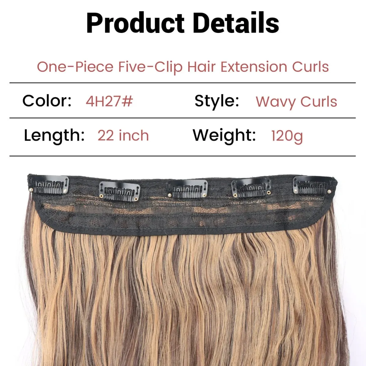 Extensions de cheveux synthétiques à clips, postiche ondulée en fibre haute température, 5 clips en une pièce, pour femmes, fête quotidienne, vacances