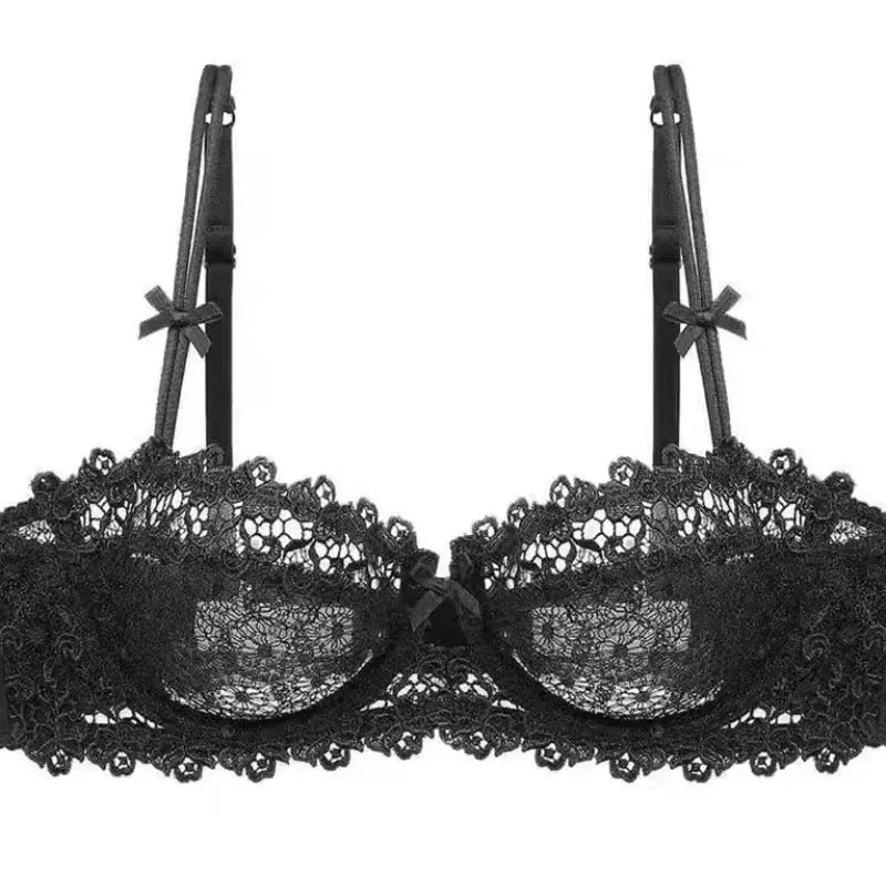 ยุโรปลูกไม้ชุด Ultra-Thin กึ่งโปร่งใสครึ่งถ้วย Pure Desire Bras สำหรับหน้าอกขนาดเล็ก Anti-Sagging ชุดชั้นในสบาย — image 1
