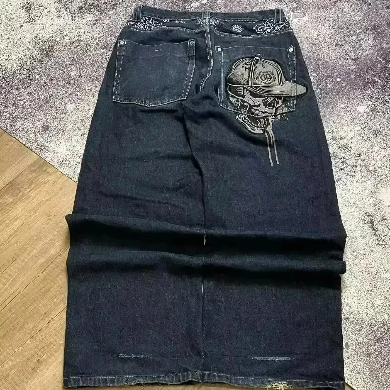 90s Gothic Centipede Embroidery Washed Oversized Wide-Leg Pants Jeans Men Y2K New Harajuku Punk Hip-Hop Rock Couple Street Wear