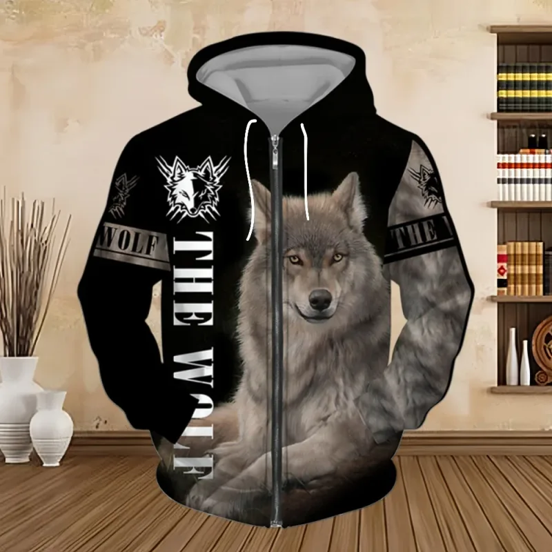 Spring and Autumn Men's Hoodie Sweatshirt 3D Digital Print Tiger Series Zip up Hoodies Fashion Personalized Sweatshirt for Men