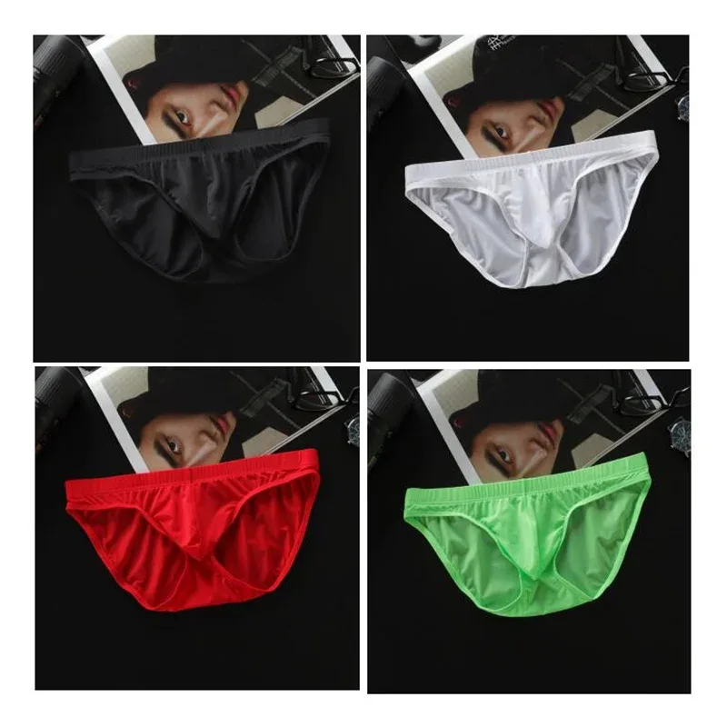 4 Pcs/pack M-4XL Ultra-thin Ice Silk Men Seamless Briefs Transparent Mens Sexy Bikini Underwear Male U Pouch Panties