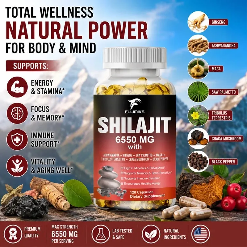 Shilajit Fulvic Acid Supplement with Chaga & Black Pepper Boosts Energy Stamina Immunity Brain Health & Vitality — image 4