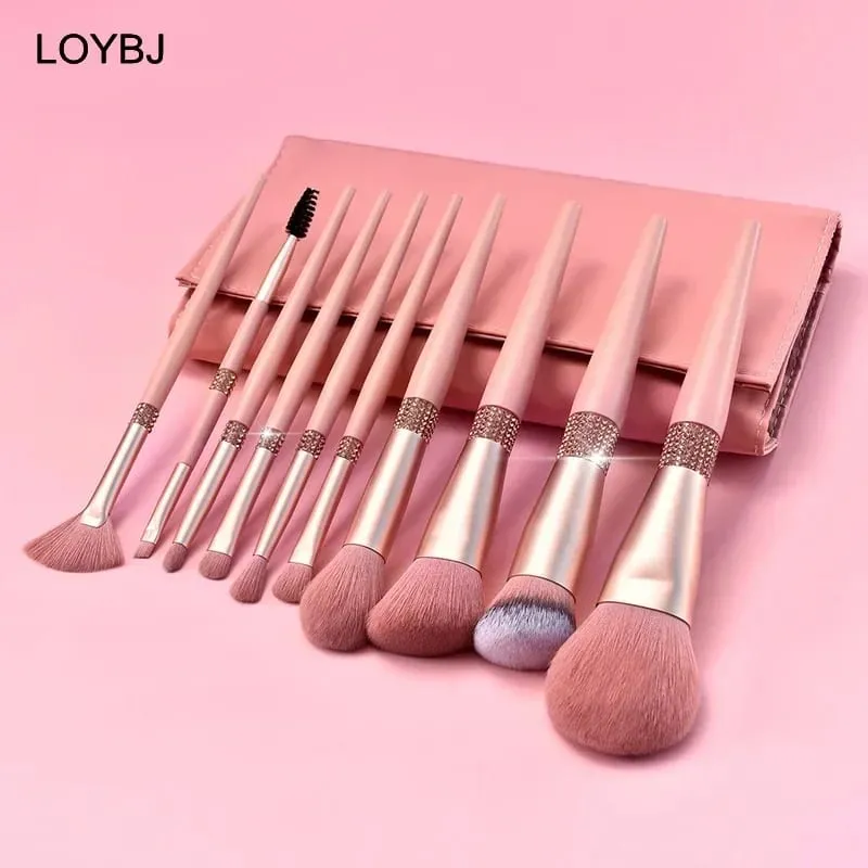 10pcs Diamond Makeup Brushes Set Cosmetics Blending Tool Powder Foundation Blush Highlight Eyeshadow Eyebrow Eyelash Brush — image 2