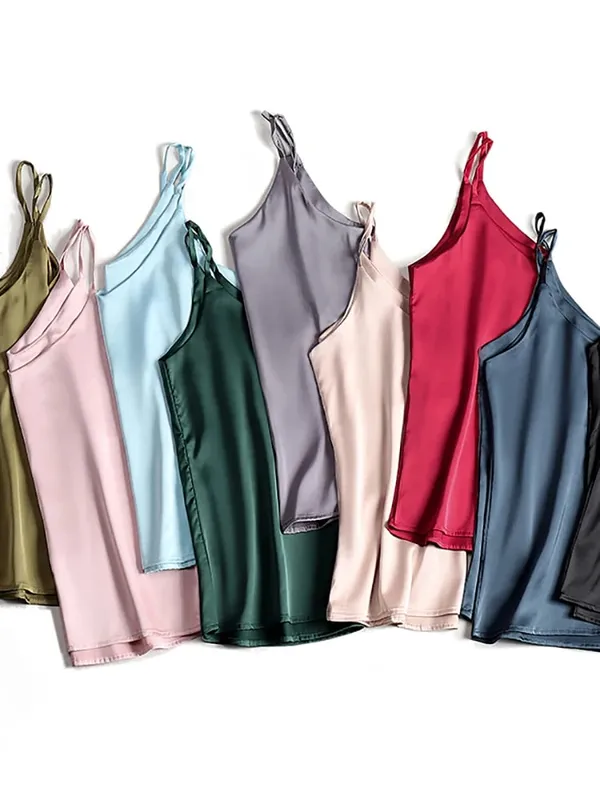 Spaghetti Strap Top Women Halter V Neck Basic White Cami Sleeveless Satin Silk Tank Tops Women'S Summer 2026 Camisole
