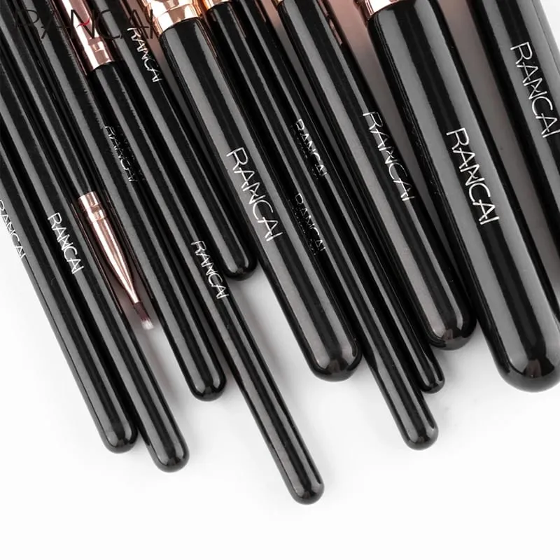 New 12pcs Black Cylinder Makeup Brush Set Black Gold Eyeshadow Brushes Multifunctional Makeup Tools