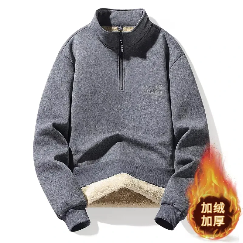 Winter Sweatshirt Men Long Sleeves Men Fleece Lined Warm Sweatshirt Pure Color Quarter Zip Sweatshirt Thicken Plus Size 8XL — image 5