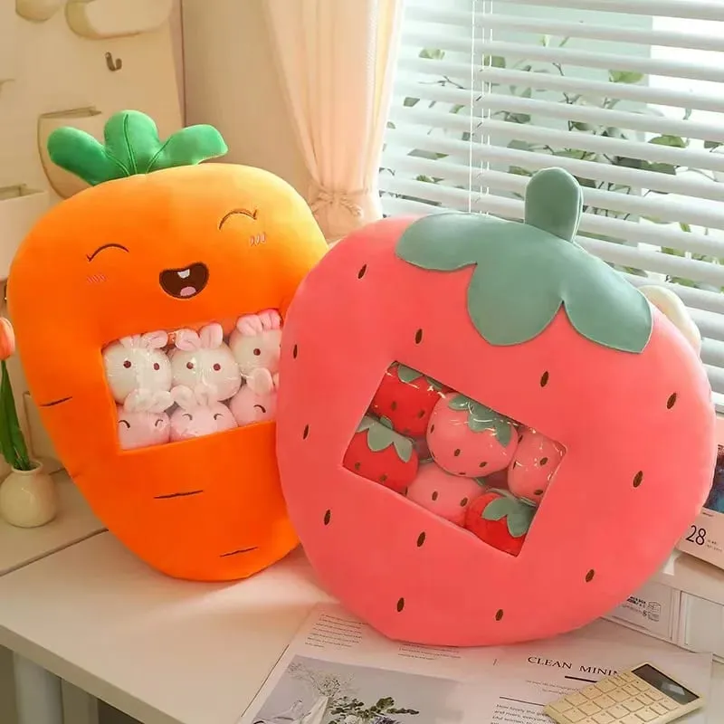 Six Small Toys Inside Cute Cartoon Fruit Plush Pillow Soft Stuffed Sofa Cushion Homdecor Pillow Backrest Children's Gift