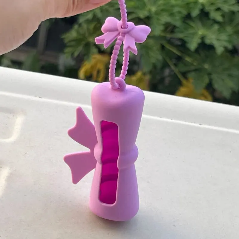 New Bow Candy Peanut Shape Silicone Lipstick Cover Keychains Solid Color Lipstick Storage Bag Light Weight Lip Balm Holder