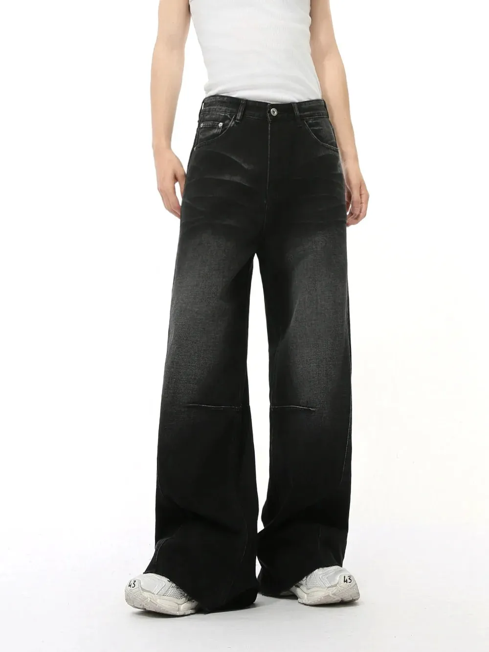 2025 New American retro high street three-dimensional design splicing jeans men's straight tube loose wide leg pants trendy