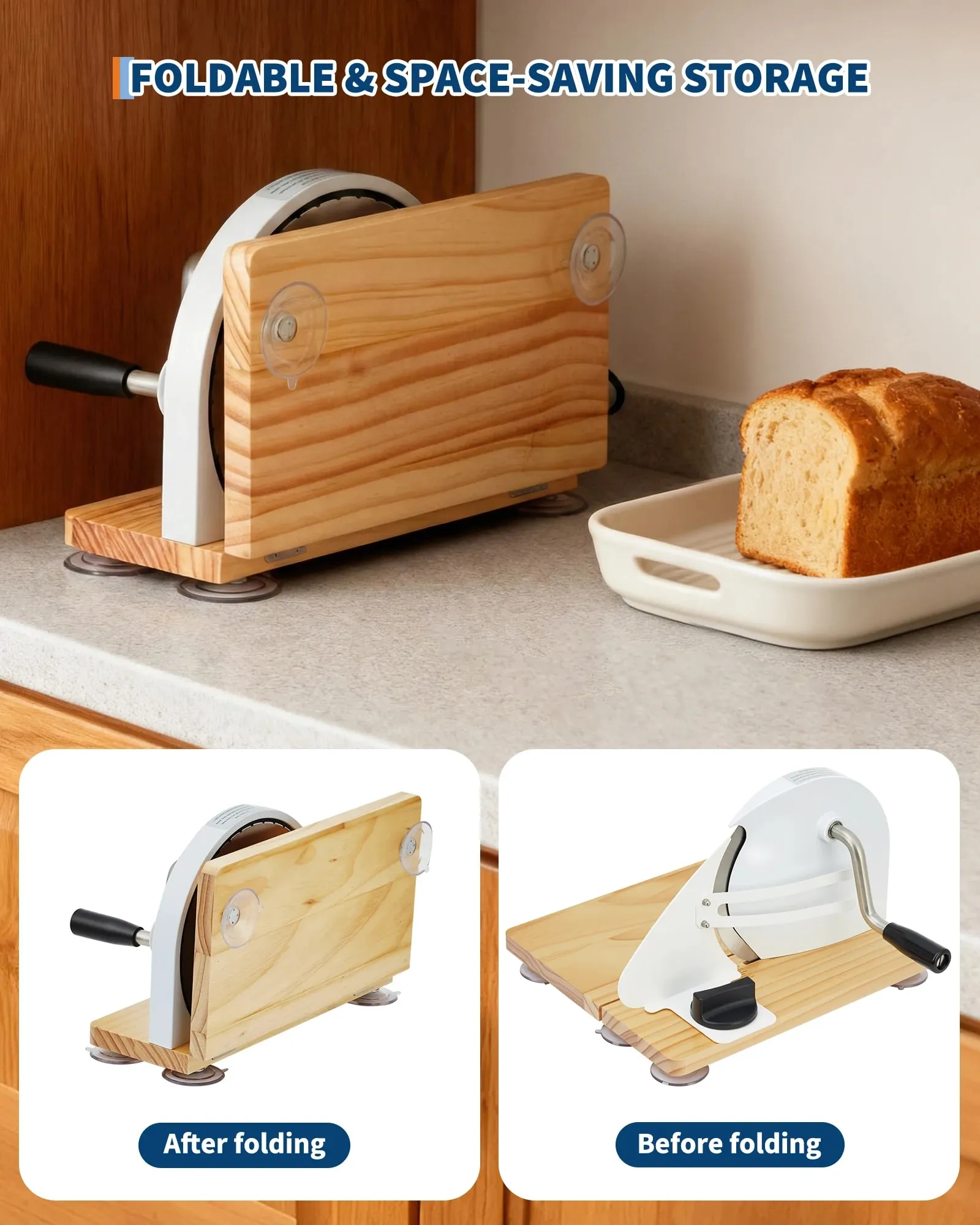 Manual Bread Slicer Foldable Wooden Bread Slicer with 0.1"-2" Adjustable Thickness Food Grade Bread Cutter for Homemade Bread Toast and Bagels