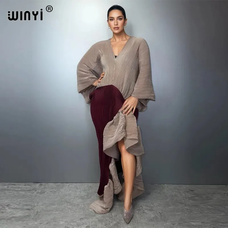 Novo vestido plissado fino de garfo alto para mulheres moda praia cover-up muçulmano kaftan abaya dubai vestido de noite longo de luxo