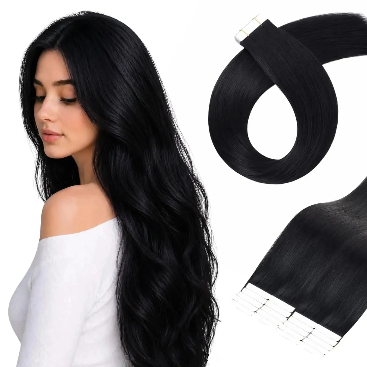 Nastro dritto nelle estensioni dei capelli umani 16-26 pollici Nastro adesivo invisibile reale naturale al 100% per le donne — image 1