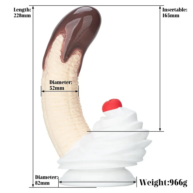 Banana Sundae Silicone Dildo na may Strong Suction Cup Cream at Cherry Design na Tatlong Laki ng Food Grade Silicone Sex Toy para sa Unisex
